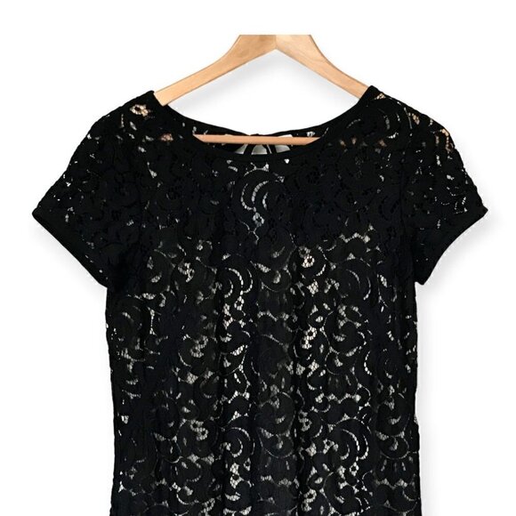 Loft black lace mini dress with Nude Underlay, Size 6 - Picture 3 of 11